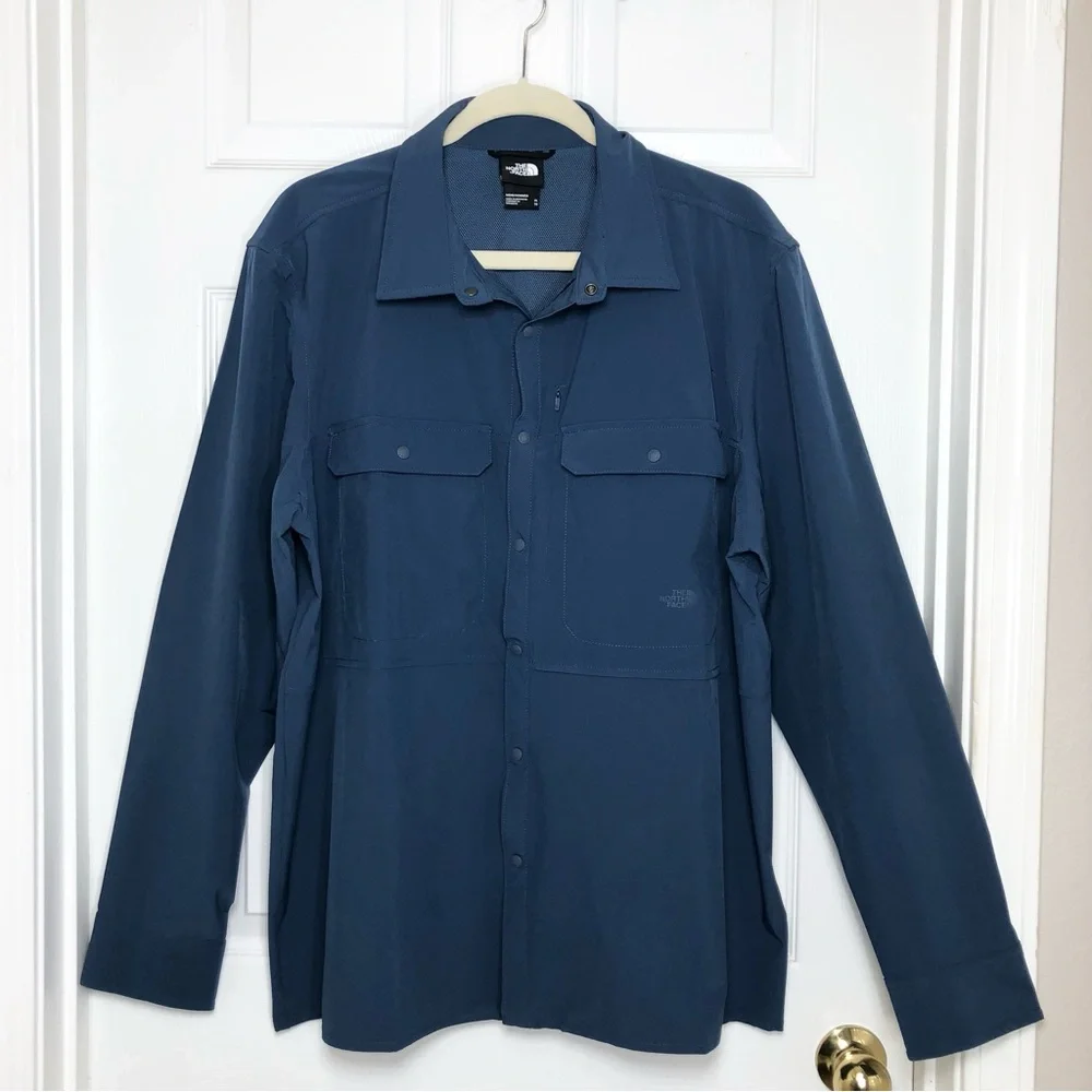 The‎ North Face Men Sniktau Blue Long Sleeve Snap Button Hiking Outdoor Shirt XL